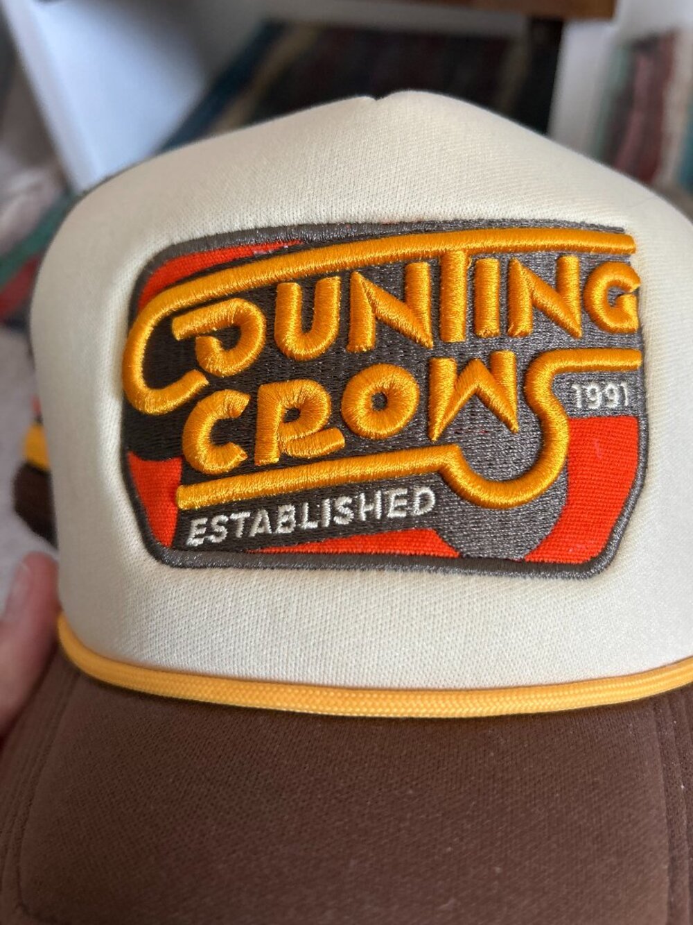 Counting Crows Established 1991 Retro Trucker Hat Snapback Brown Cream Mesh Cap - Picture 3 of 5